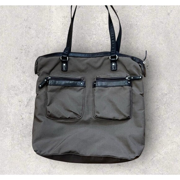 Highway Multi Pocket Leather Nylon Large Tote Travel Bag - Picture 1 of 5